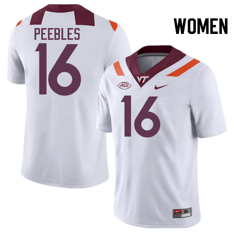 Women #16 Aeneas Peebles Virginia Tech Hokies College Football Jerseys Stitched-White